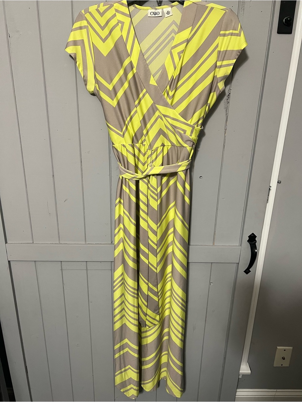 Cato Yellow and Taupe Chevron Wrap Maxi Dress